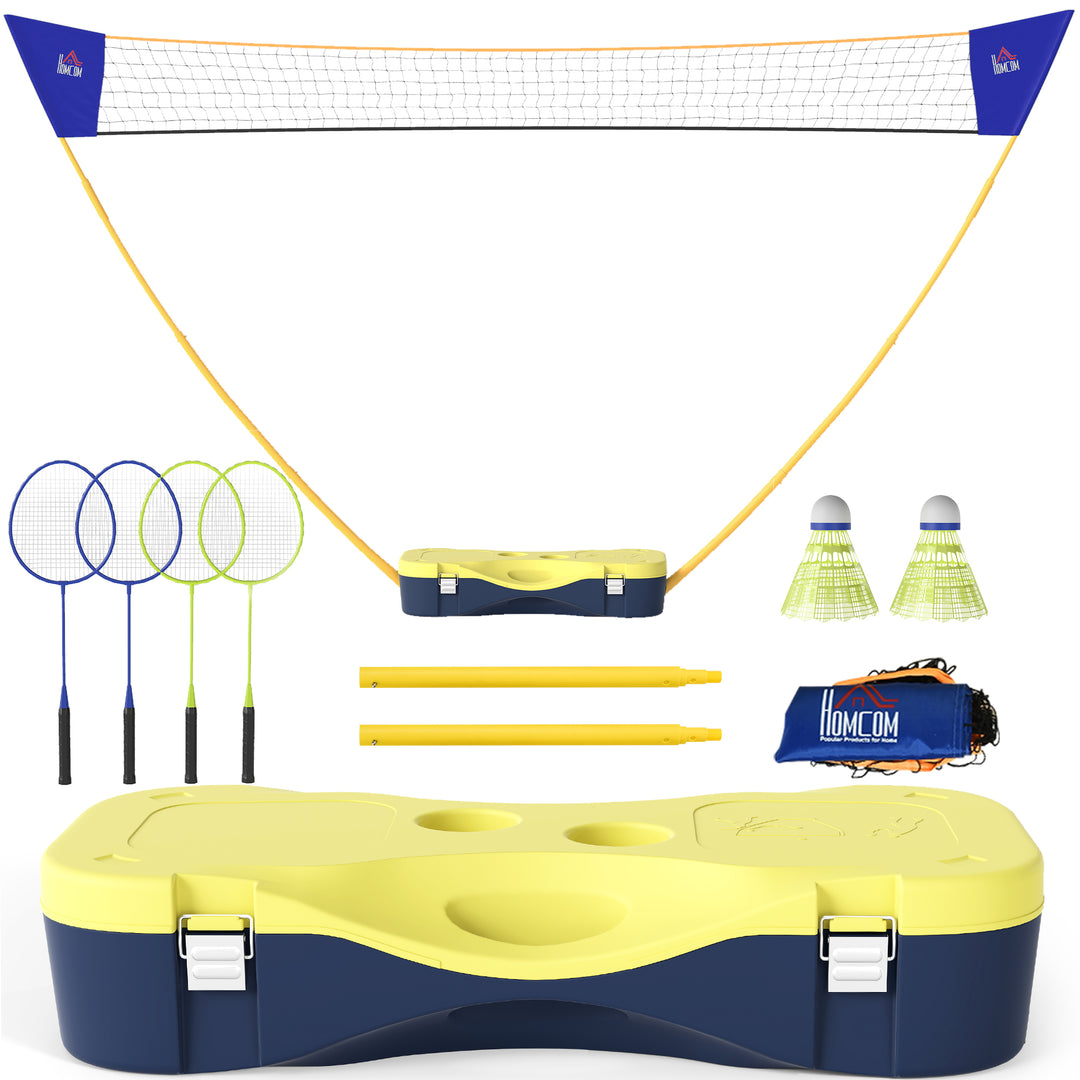 Bærbart Badmintonnetsæt med 9,5x5 fod net, foldbart badmintonnet med 2 fjerbolde, 2 badmintonketchere og 1 kuffert, til indendørs udendørs, strand, baghave