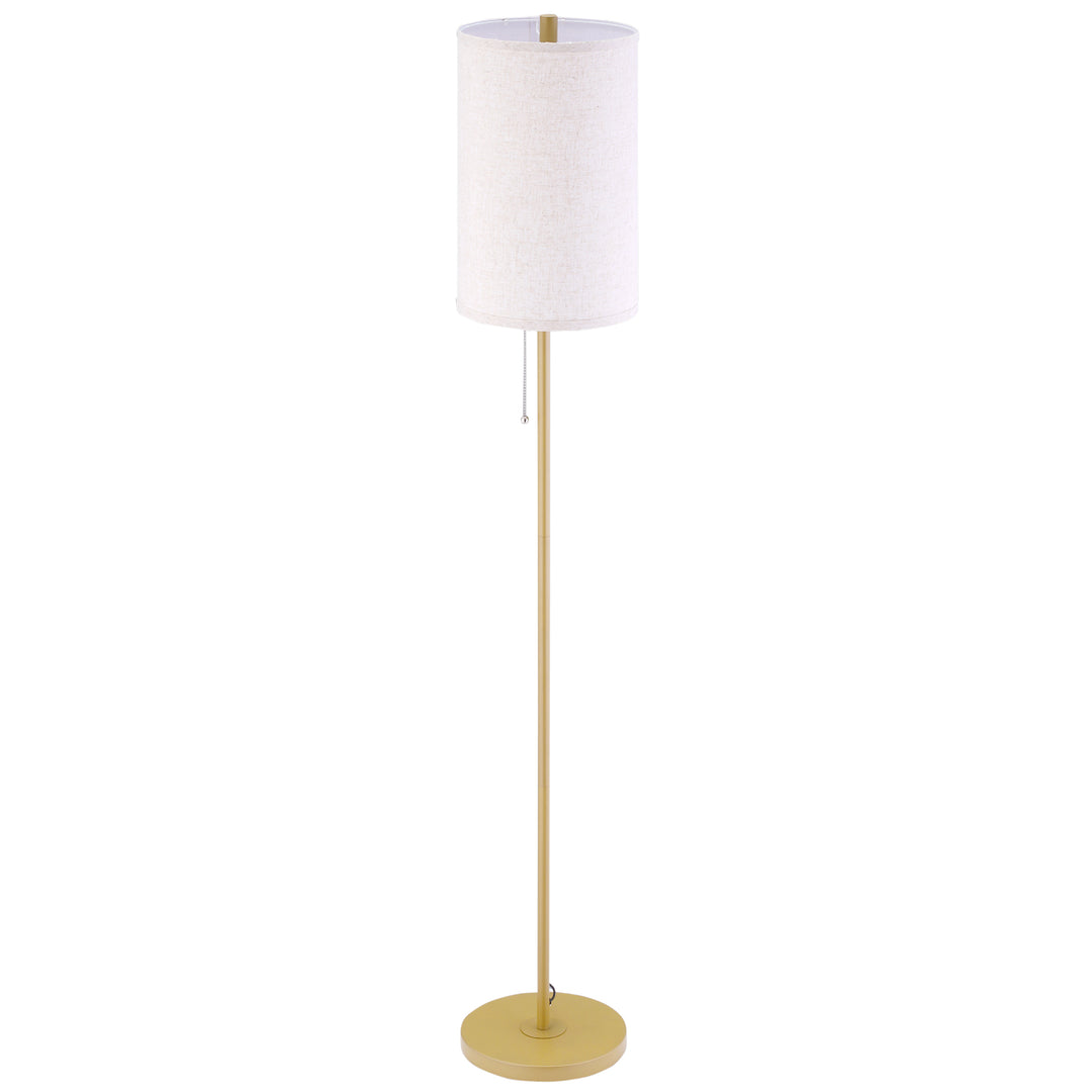 Gulvlampe, elegant stålgulvlampe med stofskærm, stuelampe, trækkædeafbryder, guld+hvid