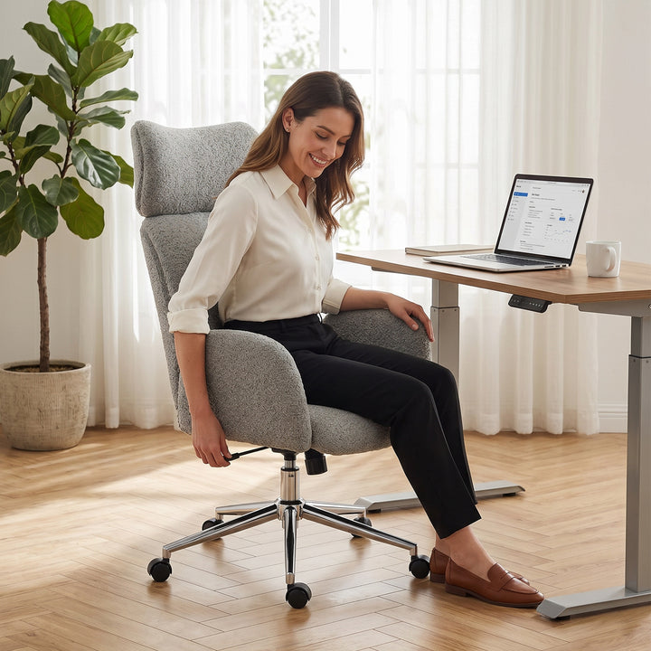 Kontorstol med justerbar nakkestøtte, ergonomisk skrivebordsstol, vippefunktion, højdejusterbar, mørkegrå