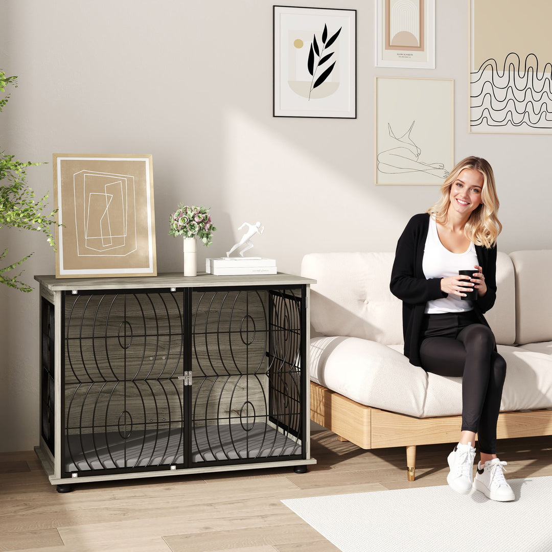 Hundebur, låsbart hundebur til store hunde, grå