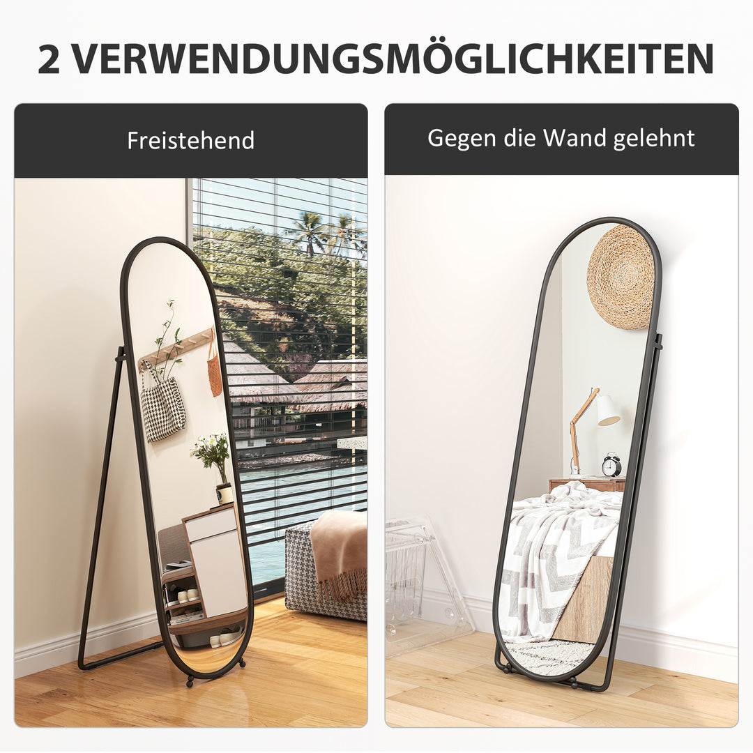 Helfigursspejl, oval form, fritstående, metalramme, 40x160cm, sort