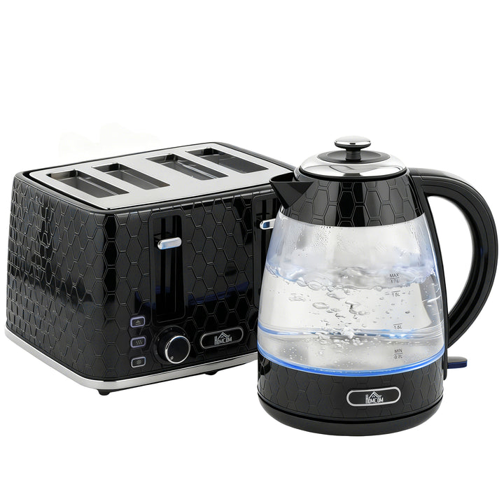 1,7L 2200W elkedel med hurtigkogning og brødristersæt til 4 skiver med kalkfilter, sort