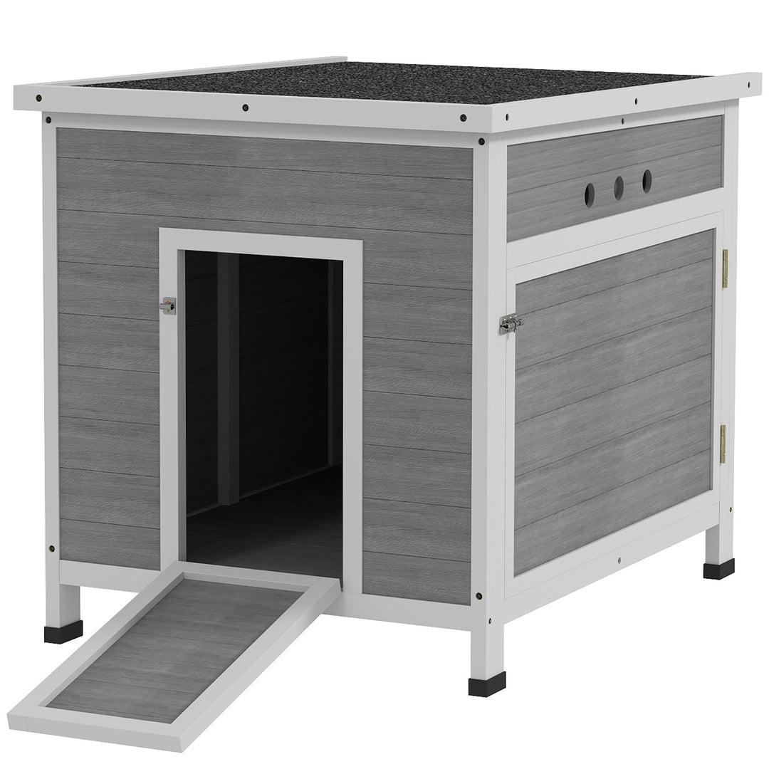 Andehus i træ med asfalttag, aftageligt gulv, sidedør, hønsehus med ventilationshuller, vejrbestandigt, gåsehus, hønsehus, lysegrå, 63 x 82 x 76 cm