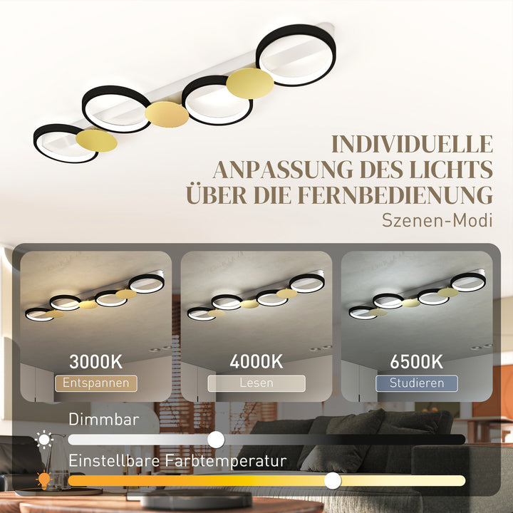 LED loftlampe 38W 1500LM 3000K-6500K, loftlampe til stue med 4 pærer, fjernbetjening, sort+guld