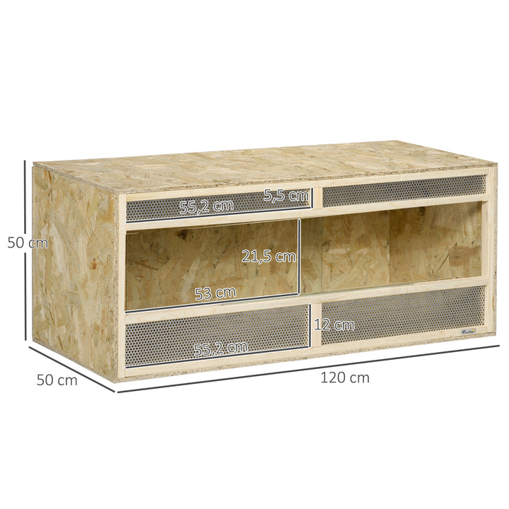 Terrarium til krybdyr/padder, skydedøre af glas, ventilationsgitter, 120x50x50cm