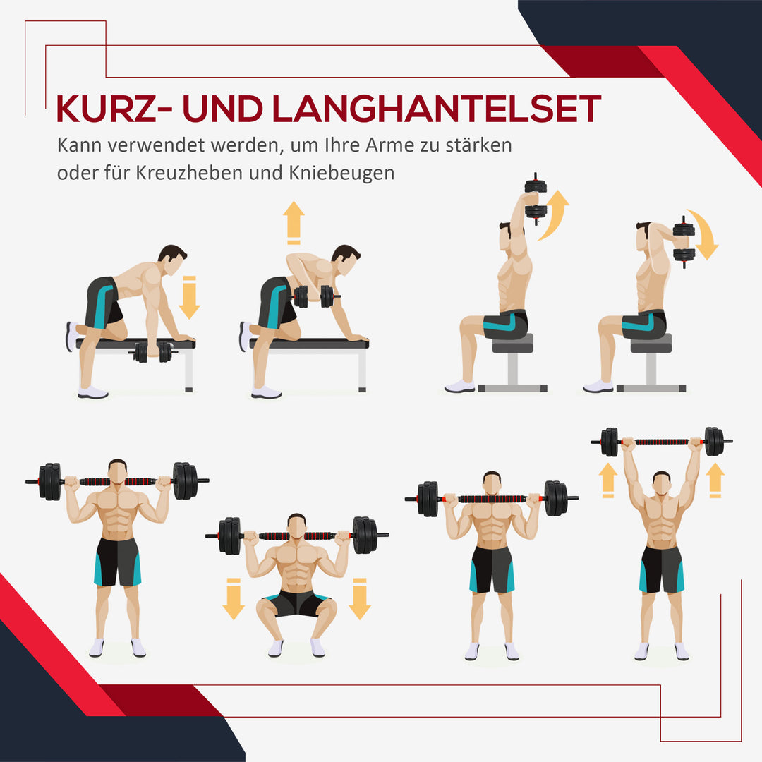2-i-1 håndvægtsæt, 25 kg justerbare korte og lange vægtstænger, professionel håndvægtsstyrketræning og vægtløftning til hjemmefitness