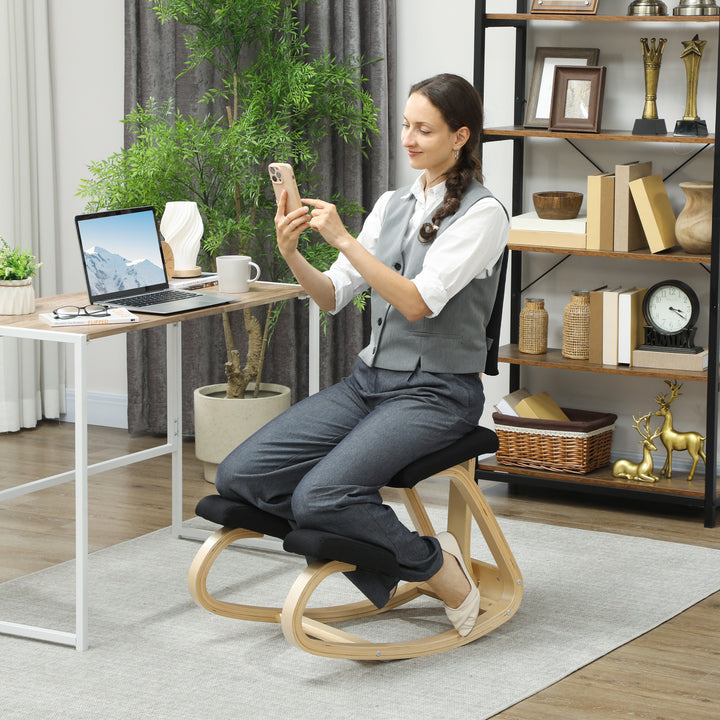 Ergonomisk knælestol, knælestol, sundhedsstol til hjemmet, kontoret, meditation, sort