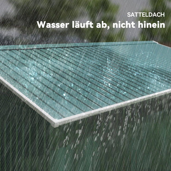 Redskabsskur, vejrbestandigt haveskur til haveredskaber, med ventilationsvinduer, skydedøre, stål, mørkegrøn