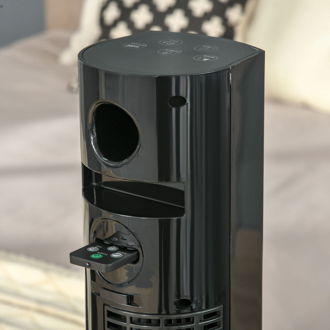 Tårnventilator med fjernbetjening, 45W, 70° oscillation, søjleventilator med aromadiffusor, timerfunktion, 3 ventilatorhastigheder, sort