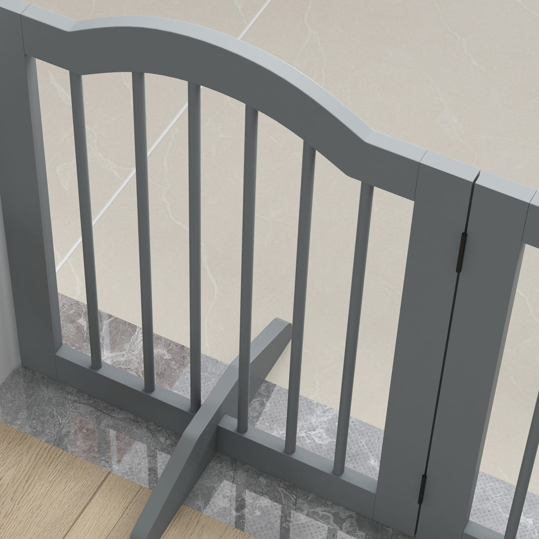 Hundegitter 3-delt, 154,5 x 61 cm sammenklappelig hundegitter med dør, 2 støttefødder lysegrå