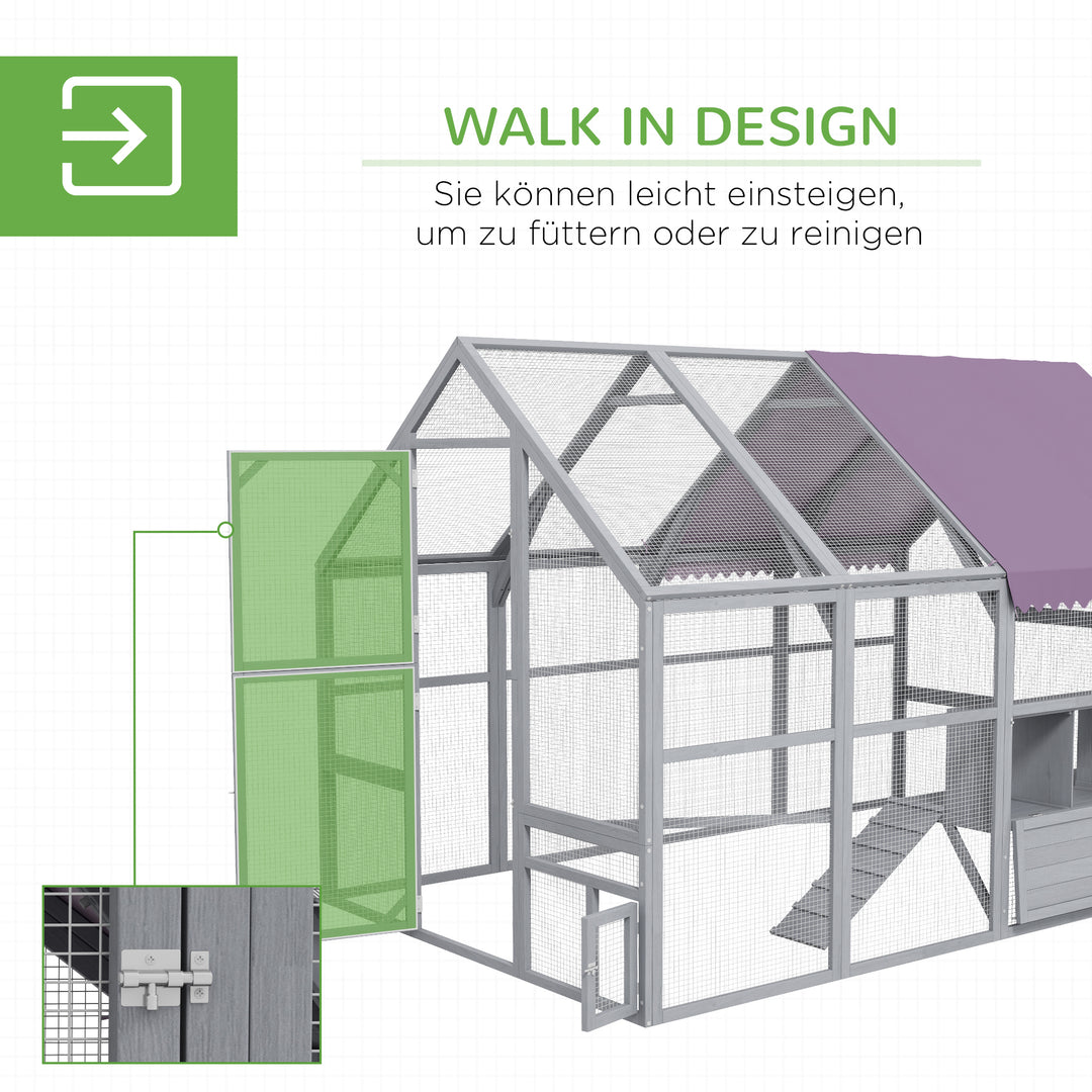 Hønsehus, walk-in, vejrbestandigt, 280 x 185,5 x 188 cm, grå