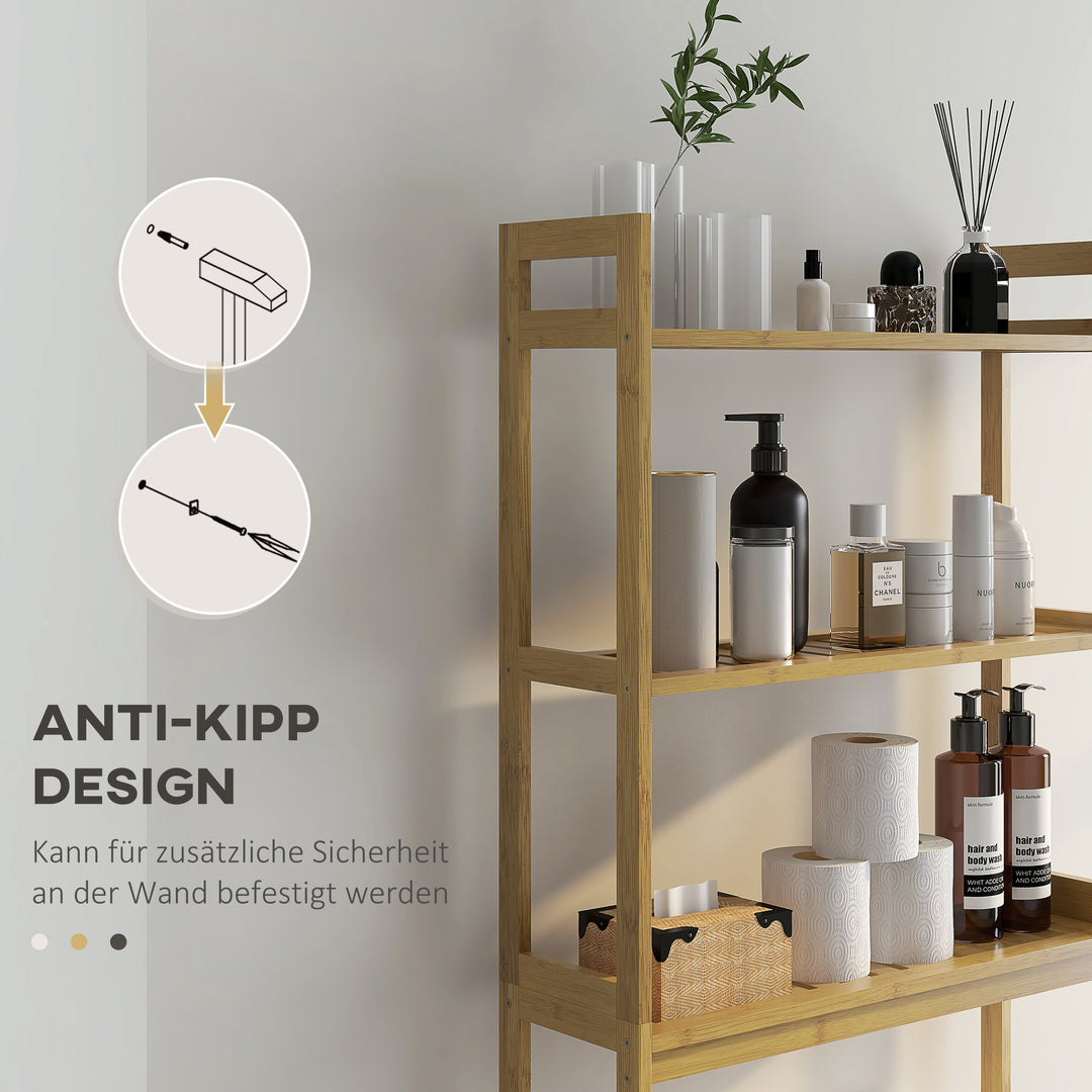 Badeværelsesreol, toilethylde, 3 hylder, vandafvisende, 68 cm x 20 cm x 165 cm, naturfarvet