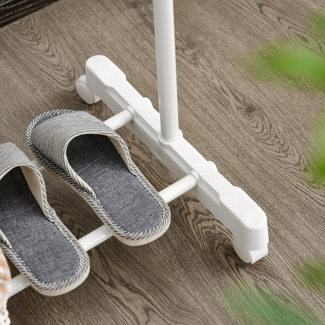 Tøjstativer på hjul, højdejusterbar, med bundhylde, 4 hjul, hvid