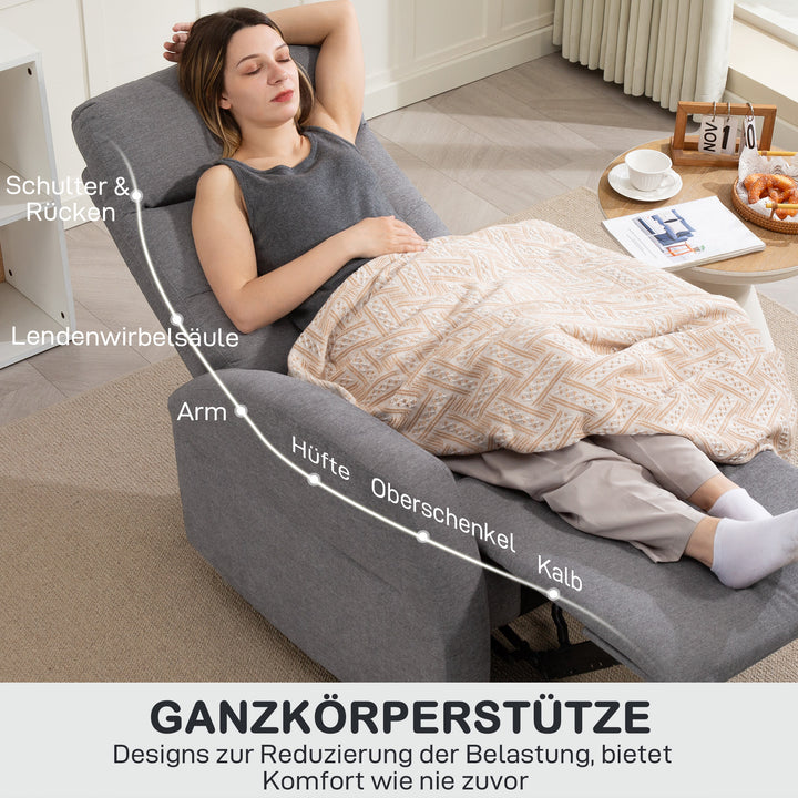 Justerbar lænestol med fodstøtte, moderne polstret stol, mørkegrå