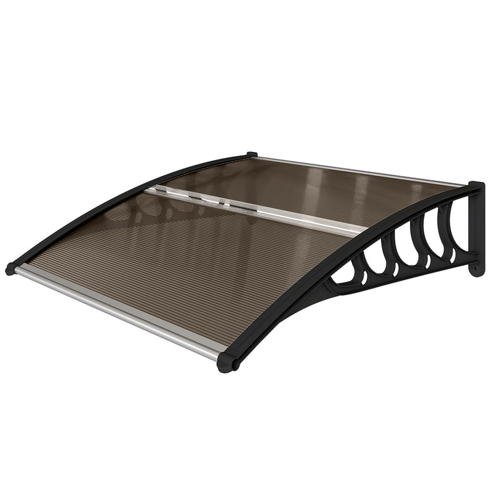 Dørmarkise, beskyttelse mod regn, vind og hagl, polycarbonat, aluminium, 103 x 96,5 x 27 cm, brun