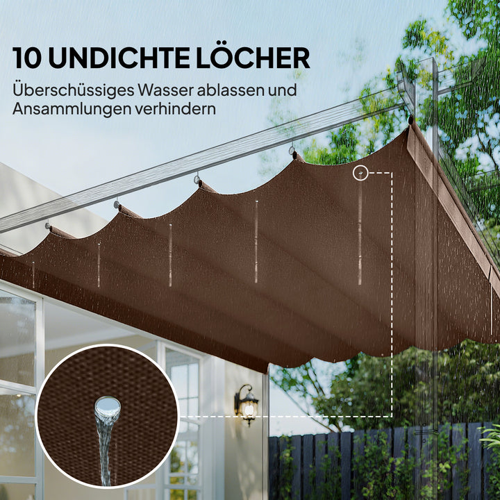 Udskiftningstag til 4 x 3 m pergola, udtrækkeligt, med drænhuller til regnvand, vejrbestandigt, polyester, 350 x 260 cm Kaffe