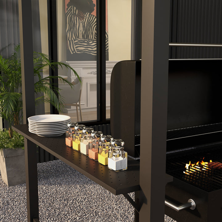 Bbq-pavillon, 2 sidehylder, kroge, stålramme, 1,1 x 2,3 m, khaki