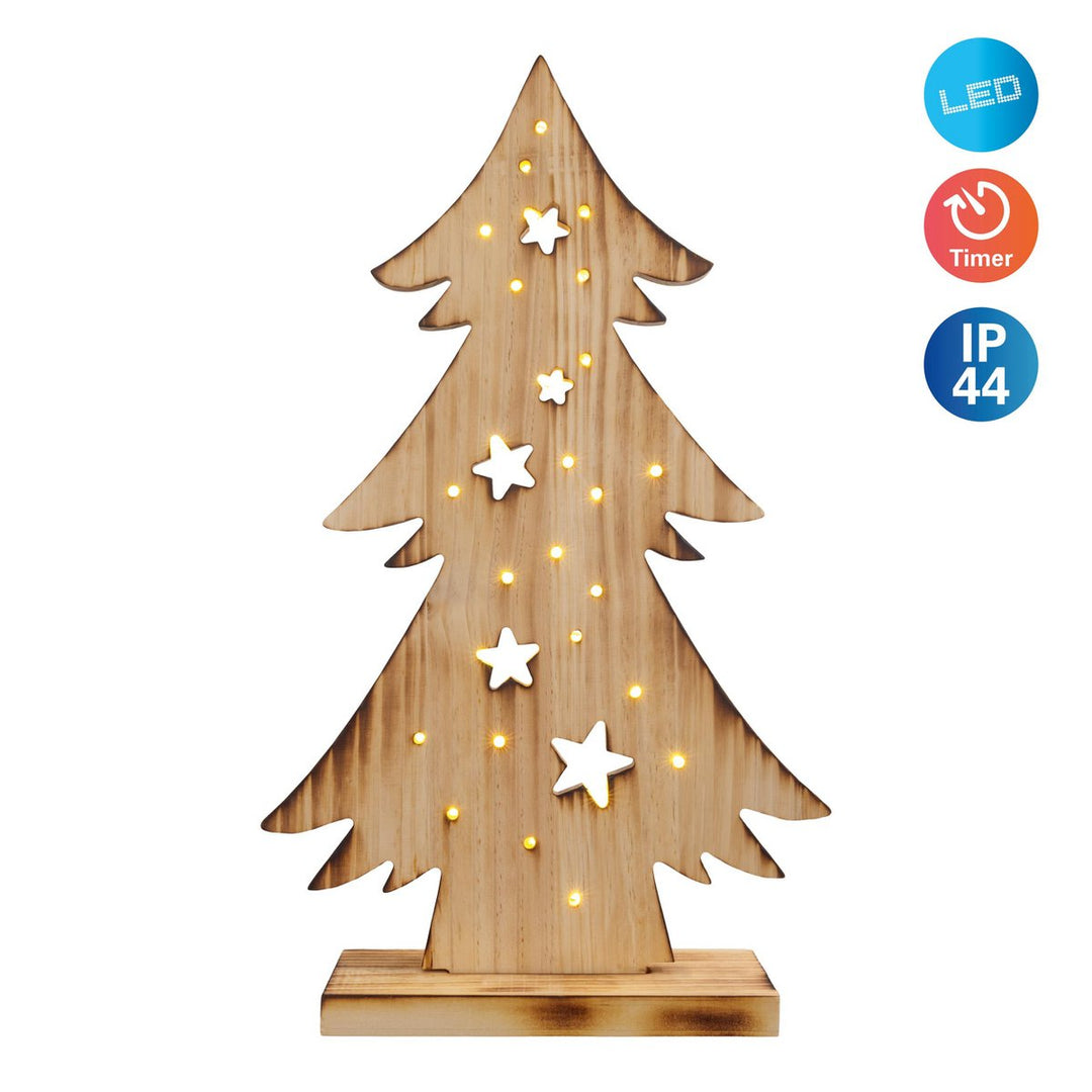 LED Wood Decolum "Fir Tree" lille, lavet af naturligt træ med faste lysdioder, juledekoration til udenfor
