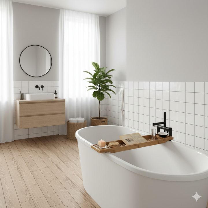 Elegant badekarsbakke i bæredygtigt bambus, naturfarvet