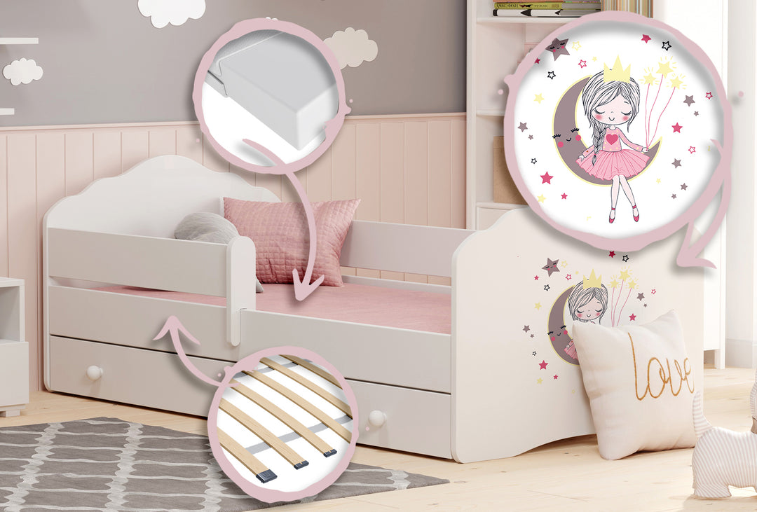 FALA 140x70 børneseng med skuffe - Sovende prinsesse