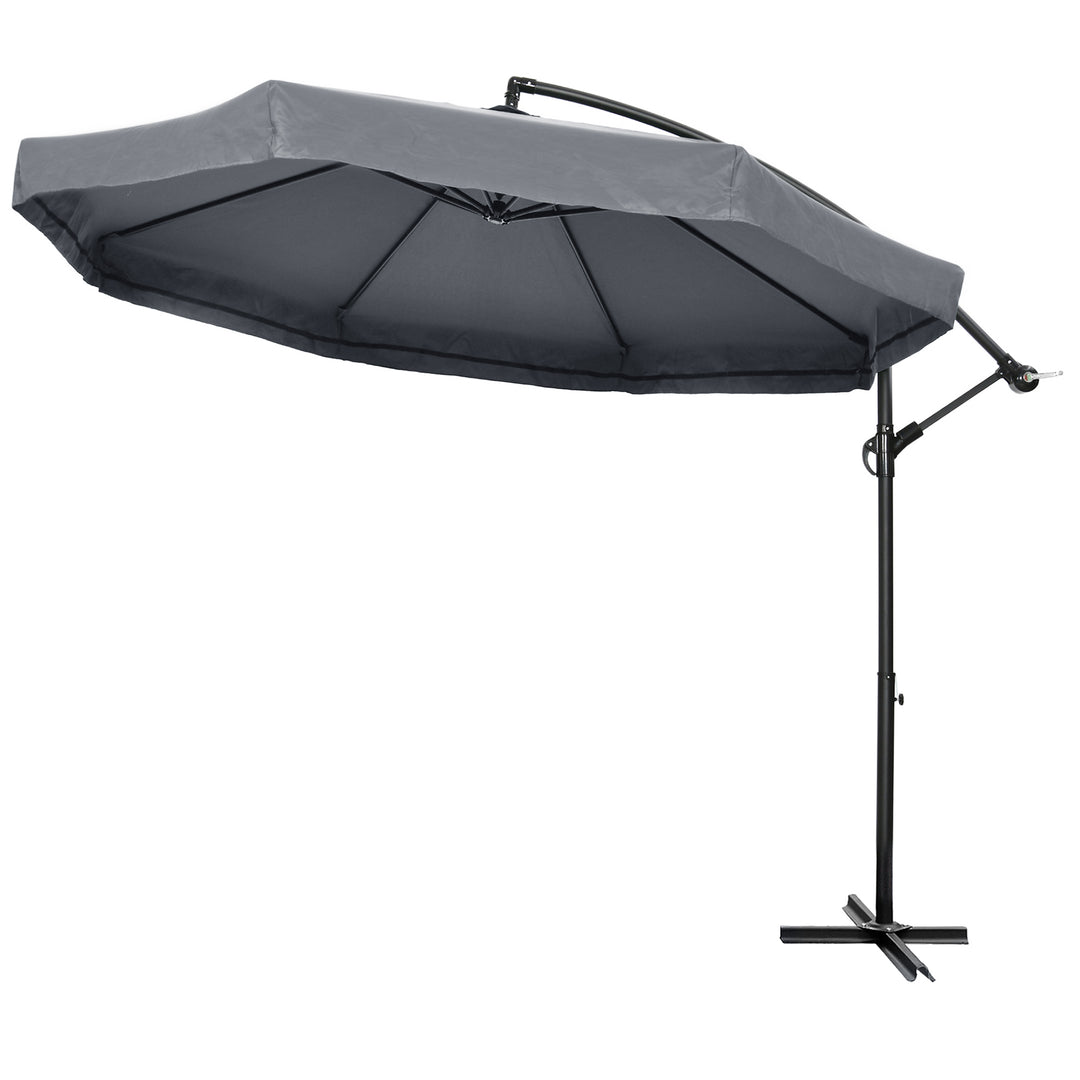 Fritstående parasol Ø3m, drejelig, håndsving, rustfrit stål, polyester, mørkegrå/sort