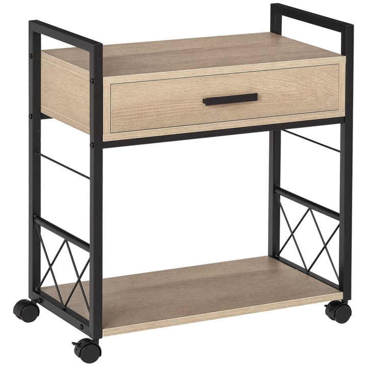 Sidebord serveringsvogn med hjul køkkenvogn sofabord med skuffe opbevaring skænk flytbar spånplade naturlig 60 x 30 x 65 cm