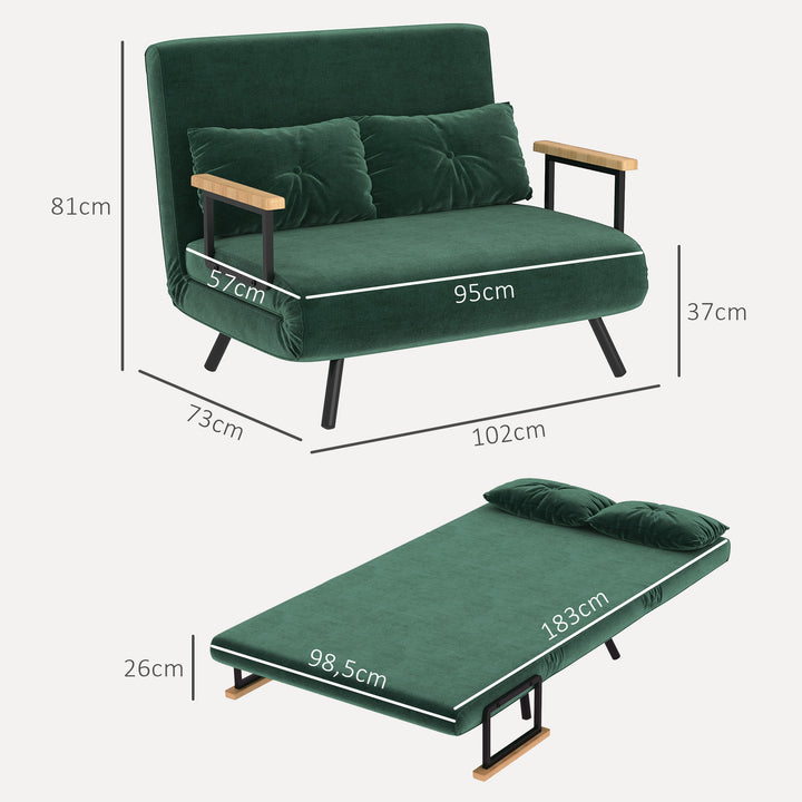 4-i-1 sovesofa med sovefunktion, fløjlslook, 183x98,5 cm, grøn