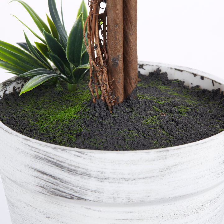 Sæt med 2 kunstige planter inklusive potte og kunstig mos, kunstige lavendelstængler, hvid + grøn + lilla