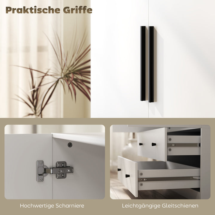 Garderobe, 2 døre, bøjleområde, bøjlestang, 2 skuffer, spånplade, hvid