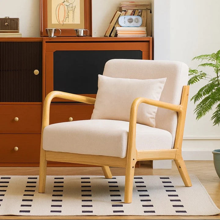OHAMA loungestol i massivt træ og beige stof
