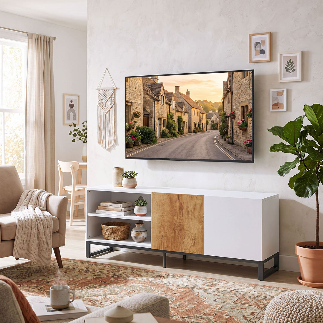 TV-skab til fjernsyn op til 55 tommer, moderne TV-lavbord, hvid