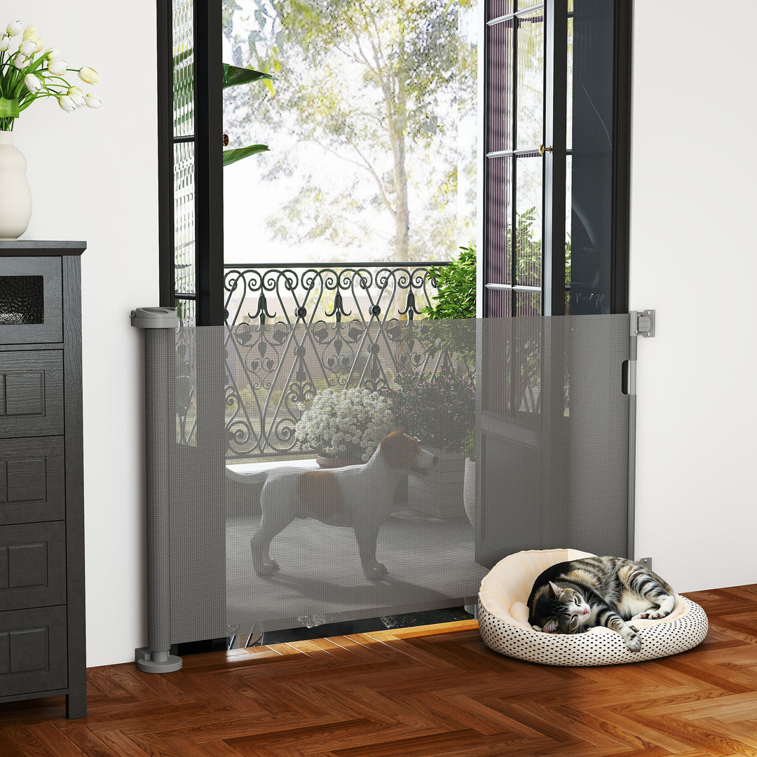 Trappegitter udtrækkelig 0-136cm 87 cm høj dørgitter til kæledyr 142 x 10 x 87 cm grå