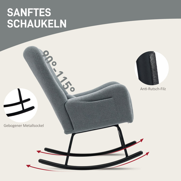 Gyngestol, blødt betræk, lændehynde, skridsikker, op til 120 kg, grå