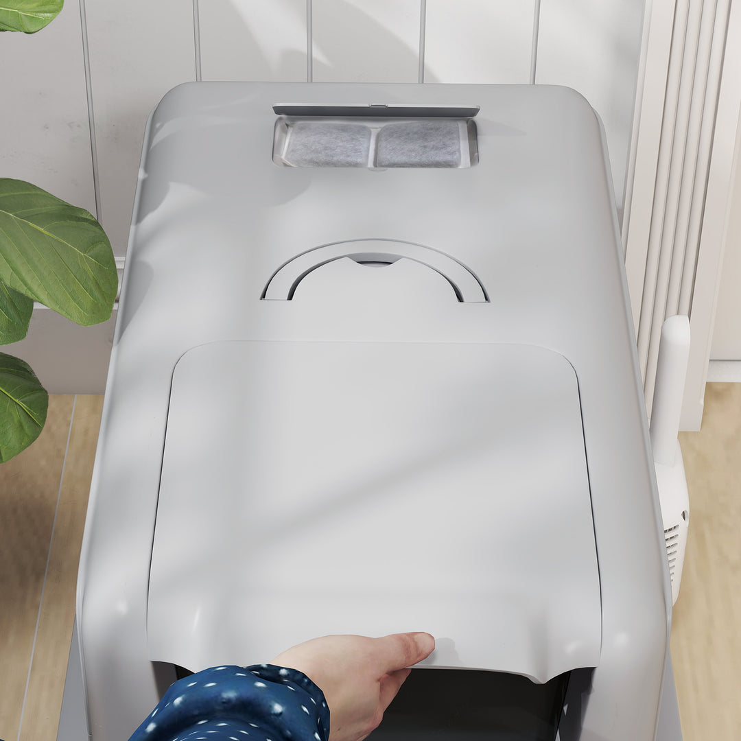 Kattebakke, bakke i rustfrit stål, filter, ske, til katte op til 6 kg, 40,5 x 60,5 x 41,5 cm, grå/sølv