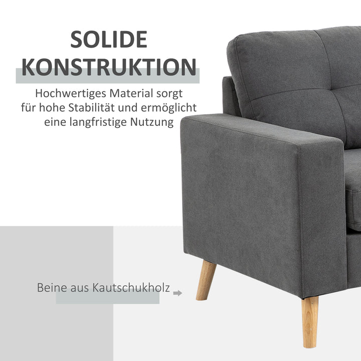 Hjørnesofa i skandinavisk design, med knapsyninger, massivt træ, linnedlook, grå