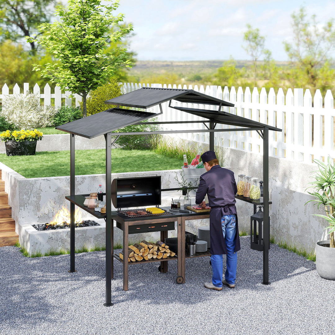 Grillpavillon 250 x 160 x 250 cm, vandtæt havepavillon med dobbeltlagstag og sidehylder, sort