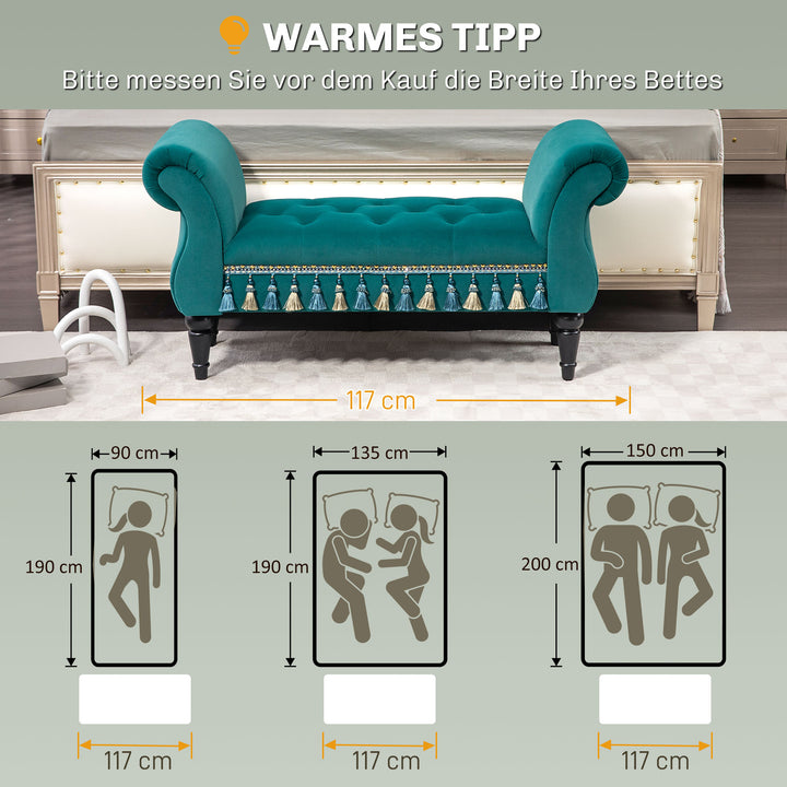 Polstret bænk, vintage design, op til 150 kg, 117x40x58 cm, grøn