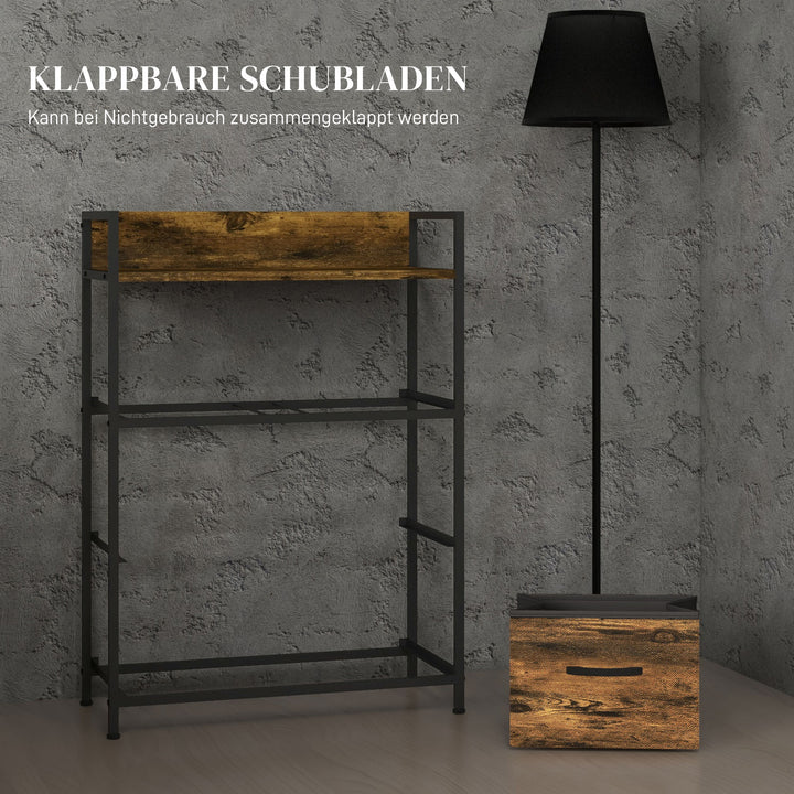 Kommode, skænk, 4 stofskuffer, industrielt design, 60x29x85cm, brun/sort