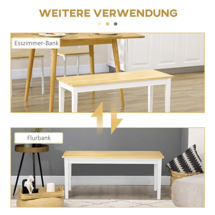 Bænk træbænk 2-personers bænk, massivt træ, lakeret, natur + hvid