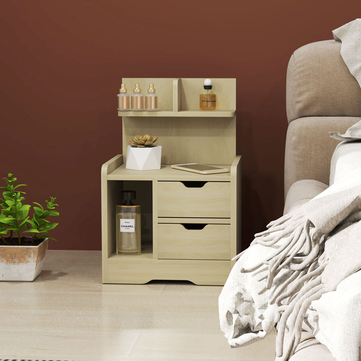 Natbord med 2 skuffer, åben hylde, 40x30x60 cm, trædekoration