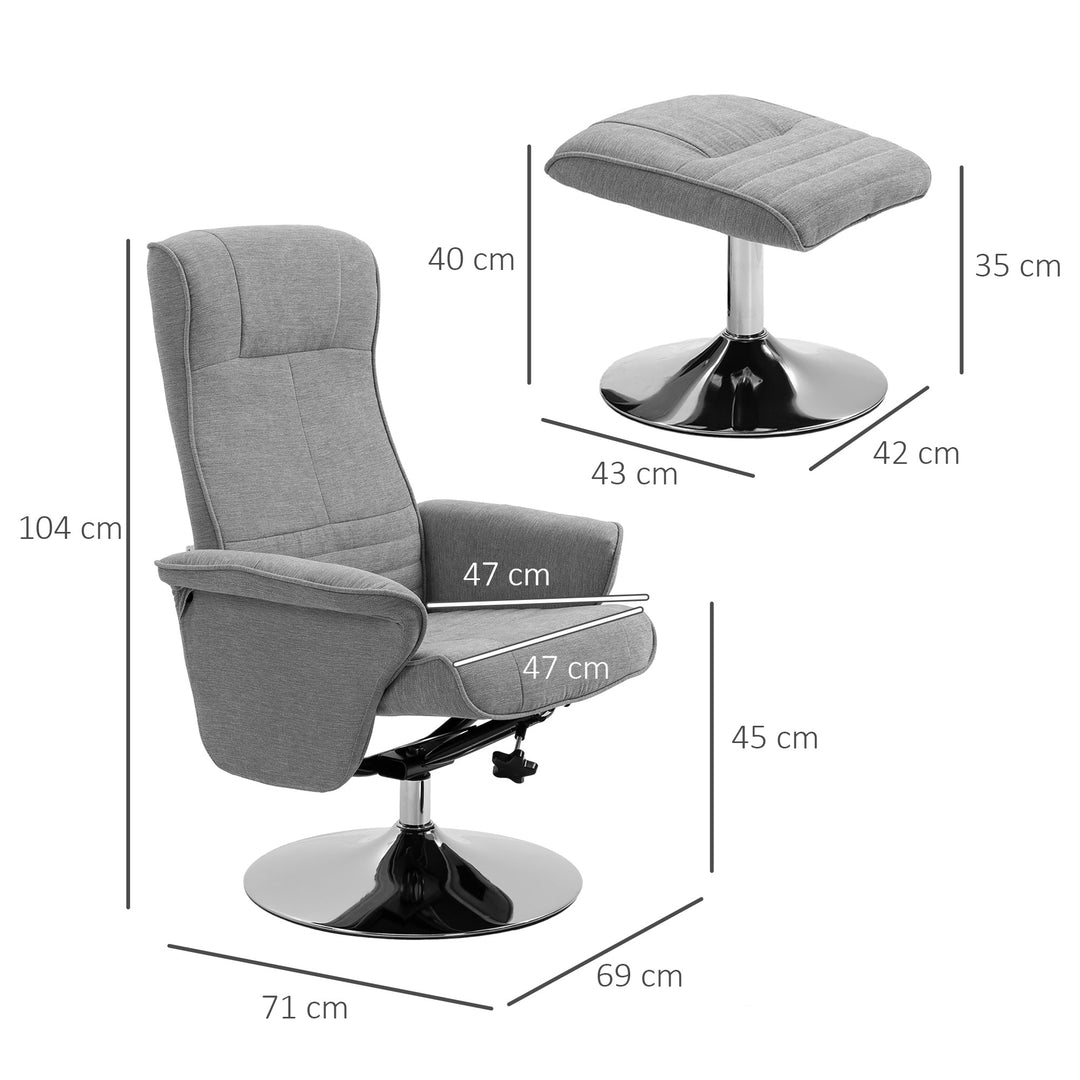 Lænestol med fodskammel, drejelig, ryglæn med justerbar stilling, op til 150 kg, 69 x 71 x 104 cm, grå
