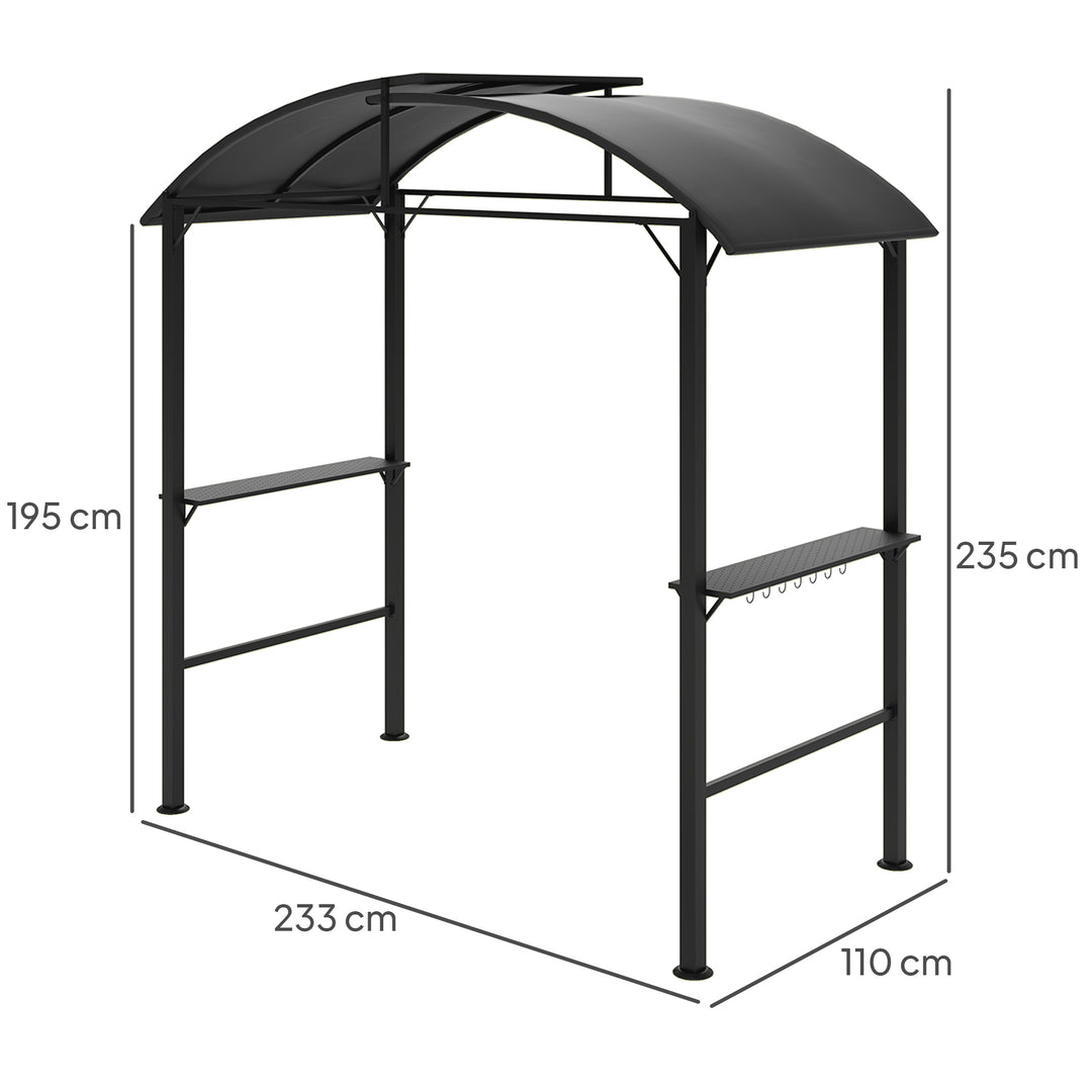 Bbq-pavillon, 2 sidehylder, kroge, stålramme, 1,1 x 2,3 m, mørkegrå