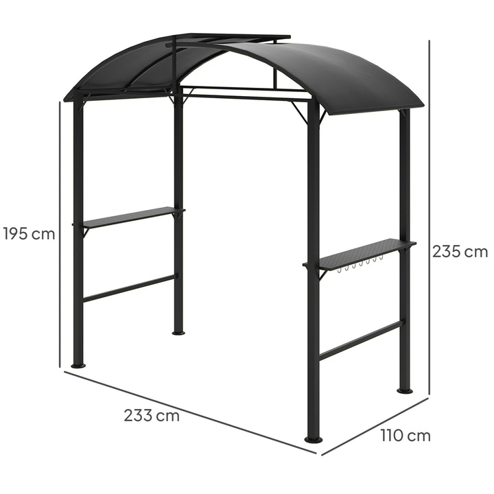 Bbq-pavillon, 2 sidehylder, kroge, stålramme, 1,1 x 2,3 m, mørkegrå