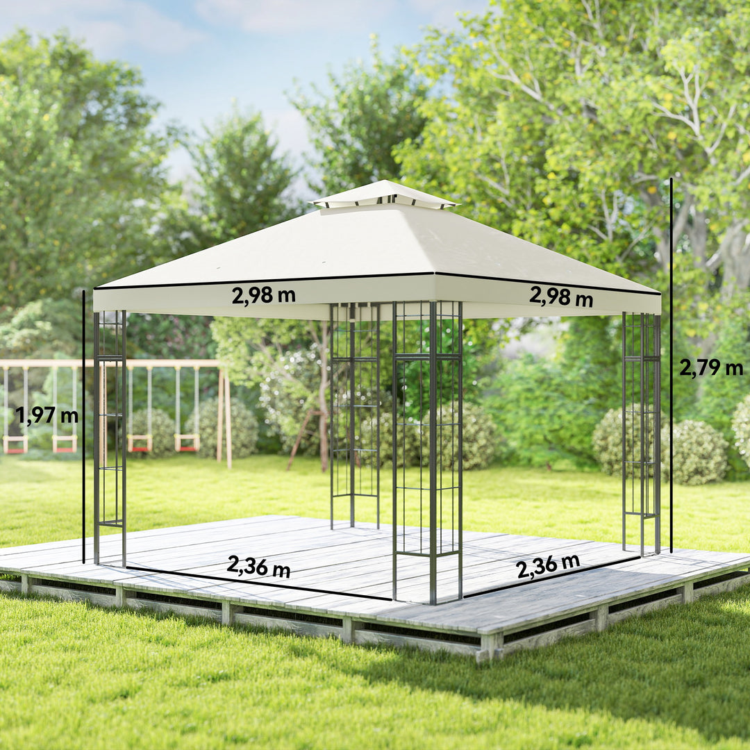 3 X 3 m havepavillon, 2-lags tagdesign, uv30+ beskyttelse, uv-resistent, solskærm, metalramme, cremehvid