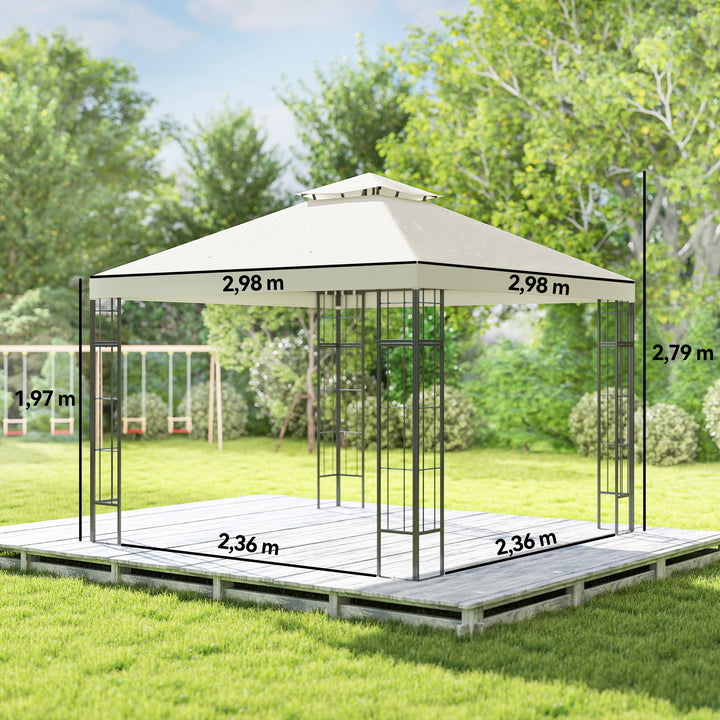 3 X 3 m havepavillon, 2-lags tagdesign, uv30+ beskyttelse, uv-resistent, solskærm, metalramme, cremehvid
