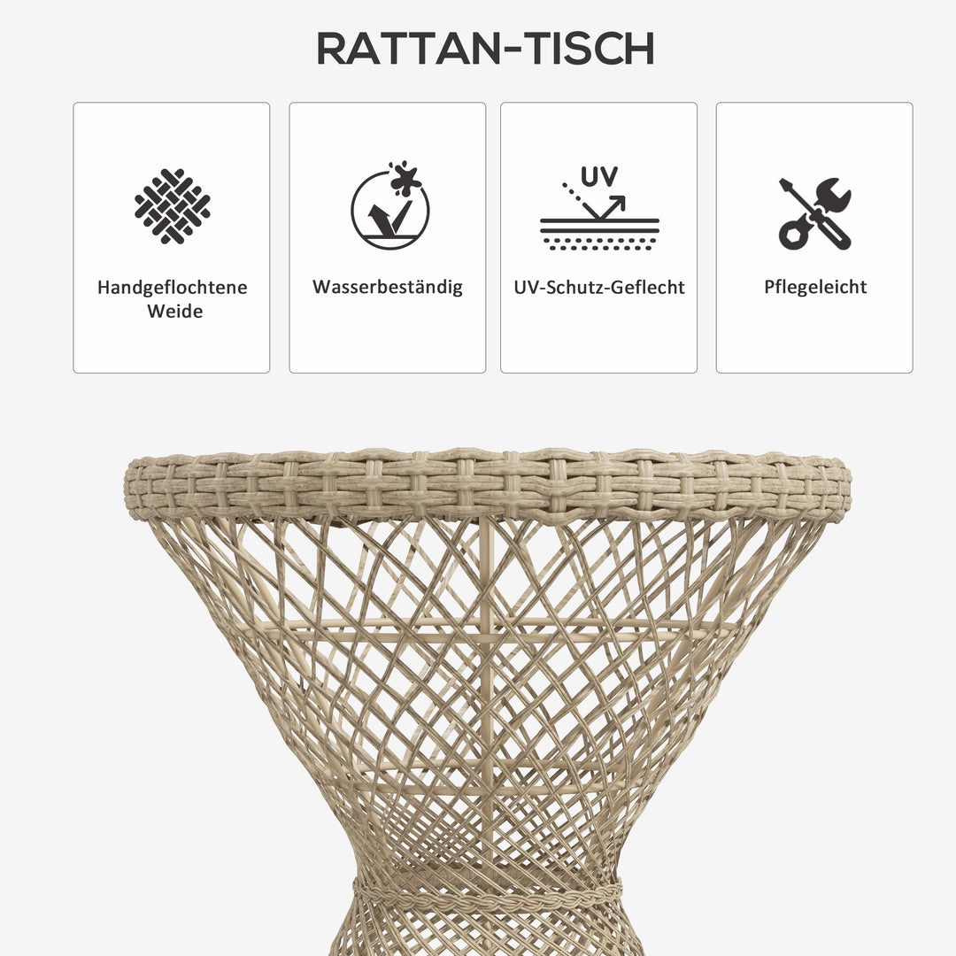 Sofabord/sidebord, boho design, glasplade, PE-rattan, 45 cm x 45 cm x 52 cm, natur