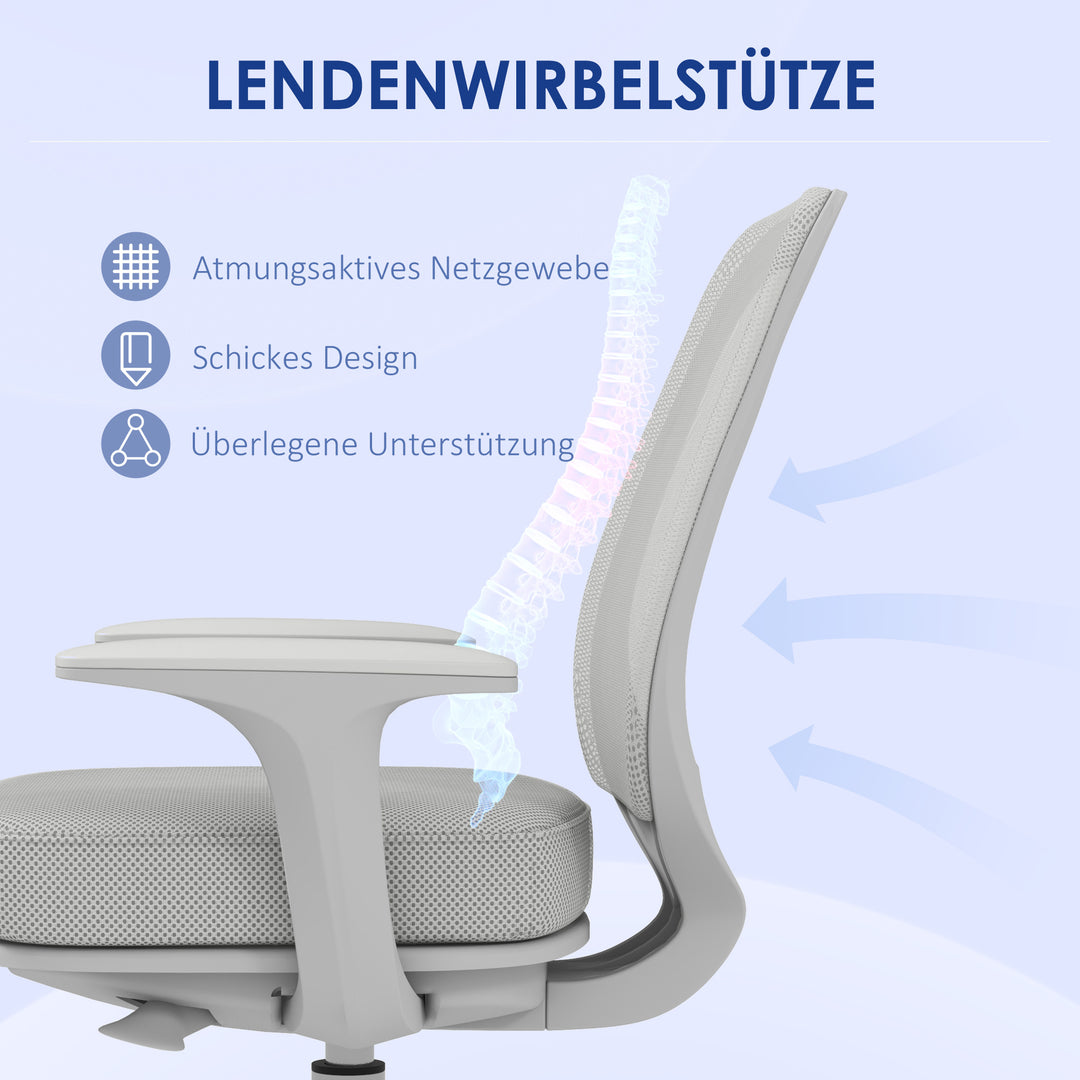 Kontorstol, ergonomisk skrivebordsstol med drejefunktion, højdejusterbar 55 x 48 x 83-95 cm, grå