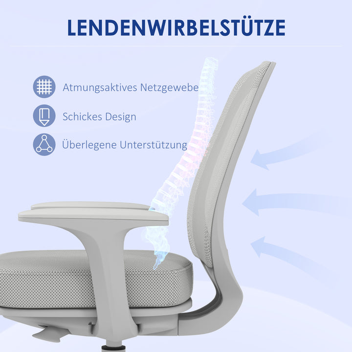 Kontorstol, ergonomisk skrivebordsstol med drejefunktion, højdejusterbar 55 x 48 x 83-95 cm, grå