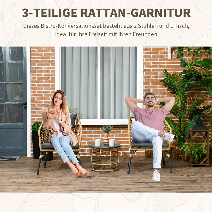 3-Delt vejrbestandigt bistrosæt med 1 sidebord og 2 stole, 62 cm x 65 cm x 78 cm, sand og mørkegrå