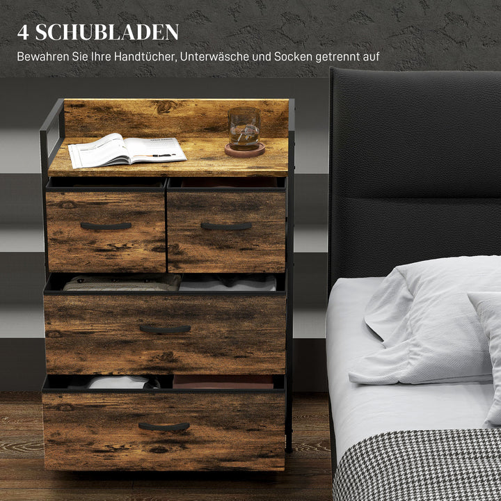 Kommode, skænk, 4 stofskuffer, industrielt design, 60x29x85cm, brun/sort